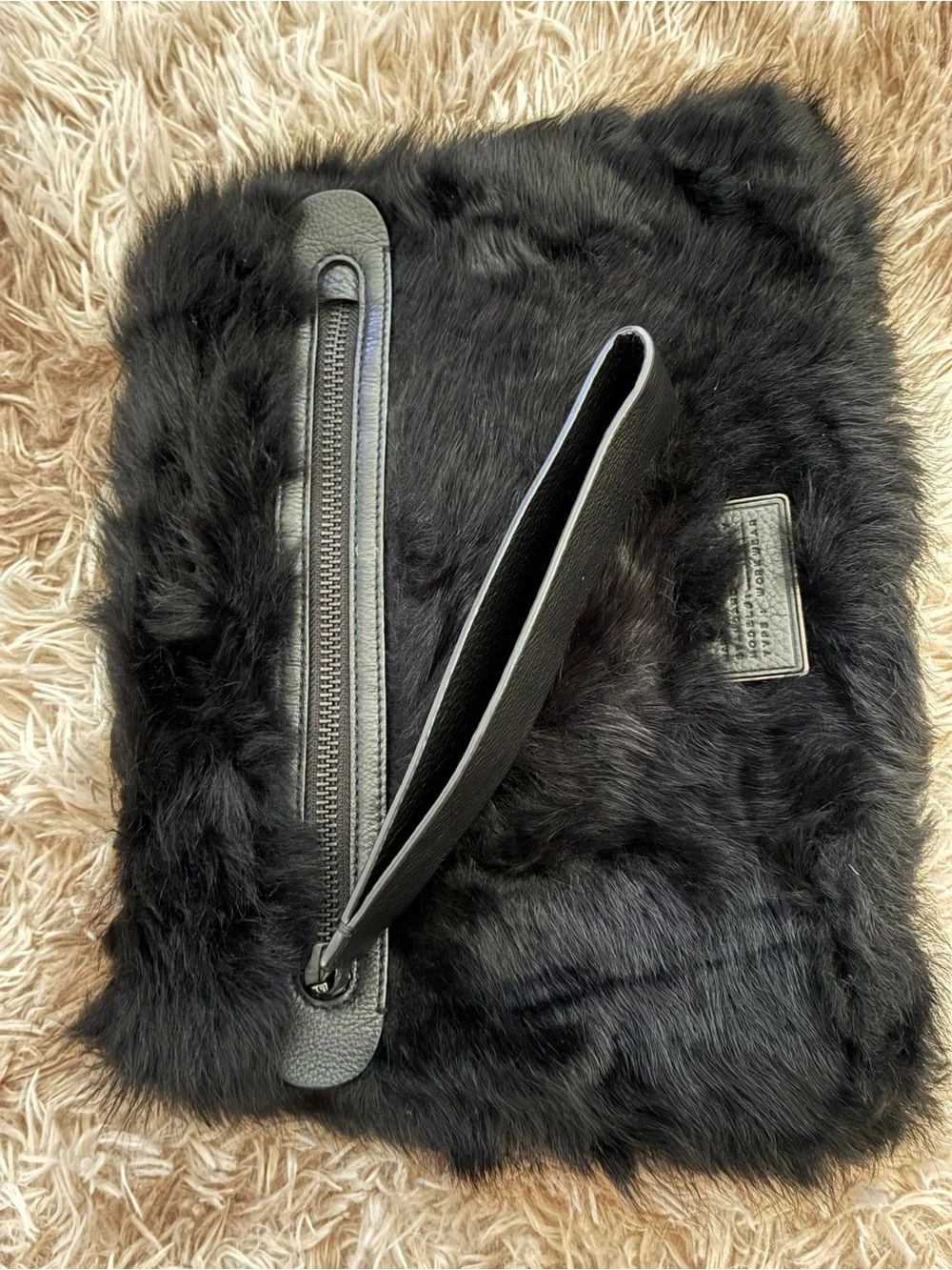 Marc By Marc Jacobs Black Leather Label on Real Lamb Fur